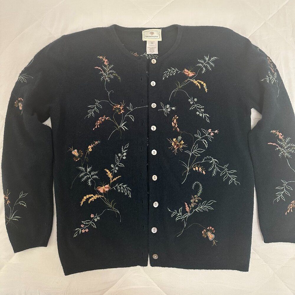 Deep Green Embroidered Cardigan- Susan Bristol